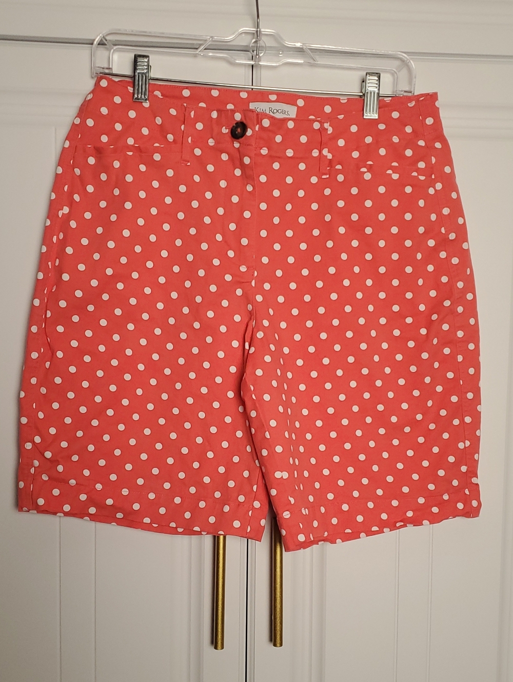 Kim Rogers Coral with White Polka Dot Bermuda Shorts